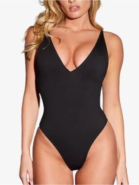 TA3 Plungey Hi Cut Shapewear Swimsuit Black Corset Style Small Regular/Long🔥